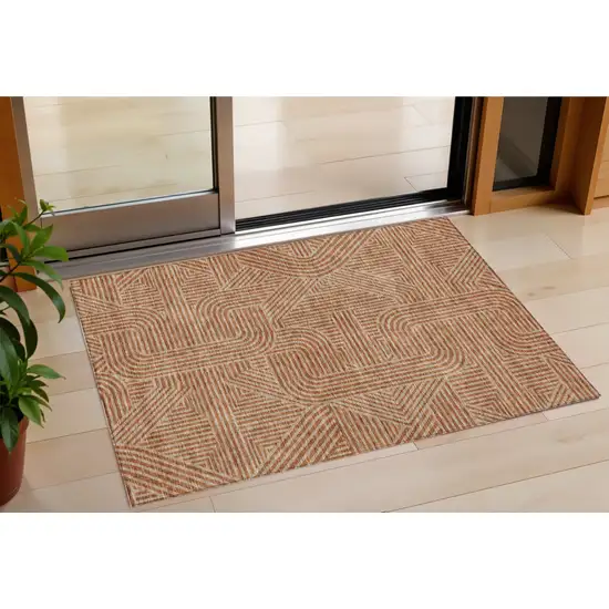 Terra Cotta And Brown Abstract Washable Indoor Outdoor Area Rug Photo 1