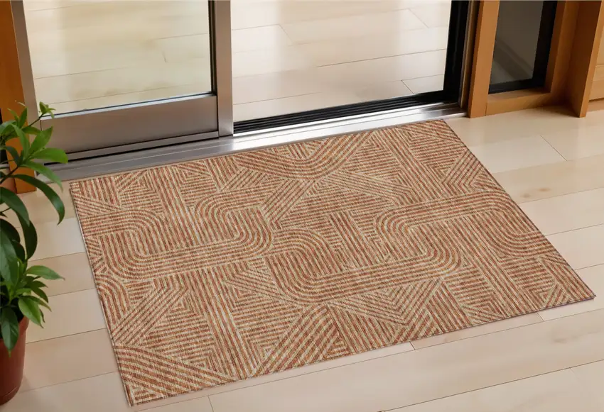 Terra Cotta And Brown Abstract Washable Indoor Outdoor Area Rug Photo 1