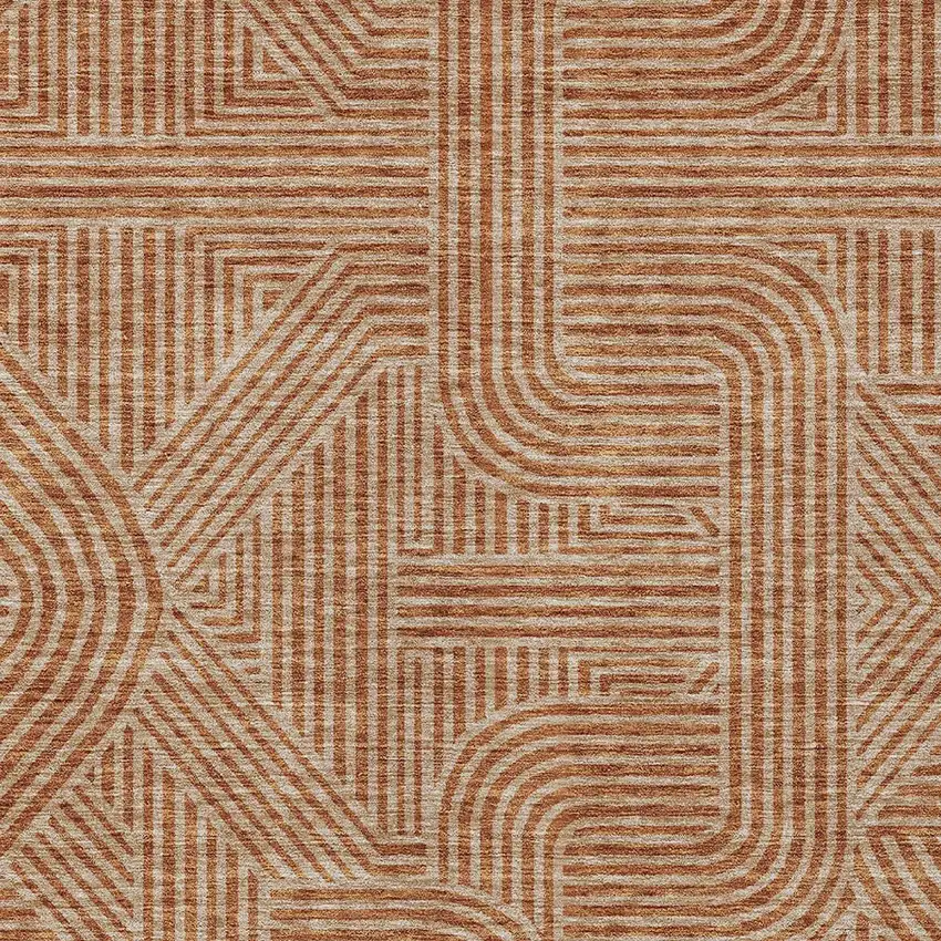 Terra Cotta And Brown Abstract Washable Indoor Outdoor Area Rug Photo 7