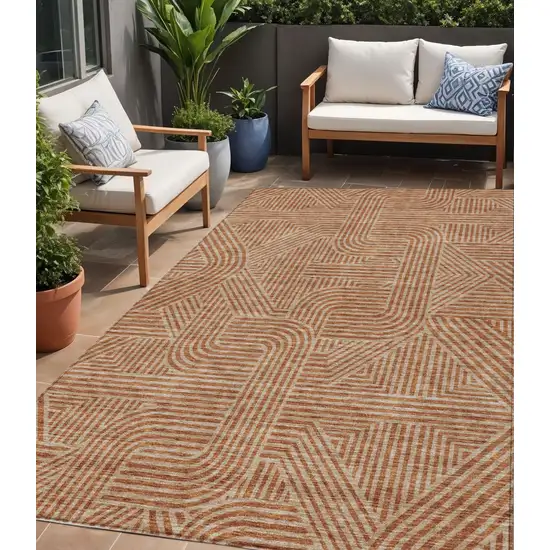 Terra Cotta And Brown Abstract Washable Indoor Outdoor Area Rug Photo 1