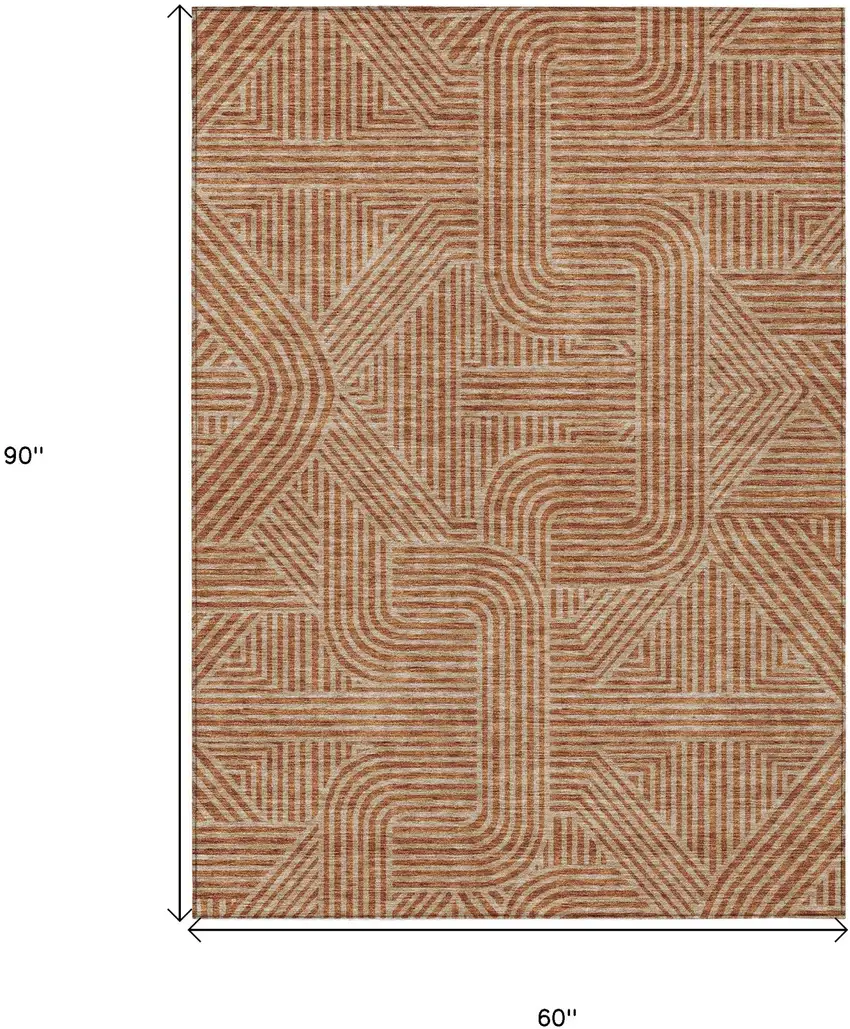 Terra Cotta And Brown Abstract Washable Indoor Outdoor Area Rug Photo 3