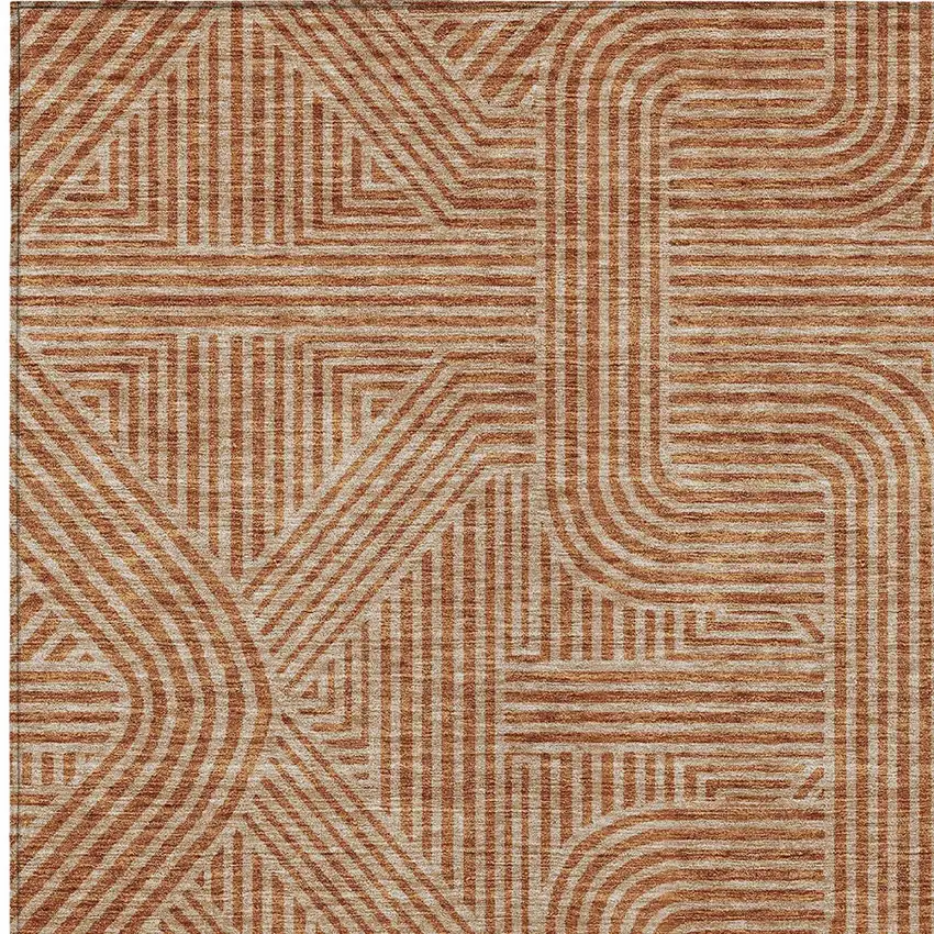 Terra Cotta And Brown Abstract Washable Indoor Outdoor Area Rug Photo 7