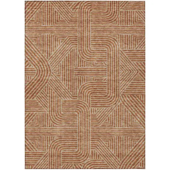 Terra Cotta And Brown Abstract Washable Indoor Outdoor Area Rug Photo 2