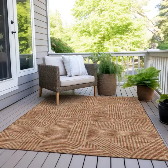 Terra Cotta And Brown Abstract Washable Indoor Outdoor Area Rug Photo 9