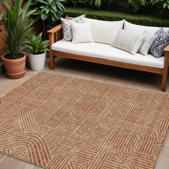 Terra Cotta And Brown Abstract Washable Indoor Outdoor Area Rug Photo 1