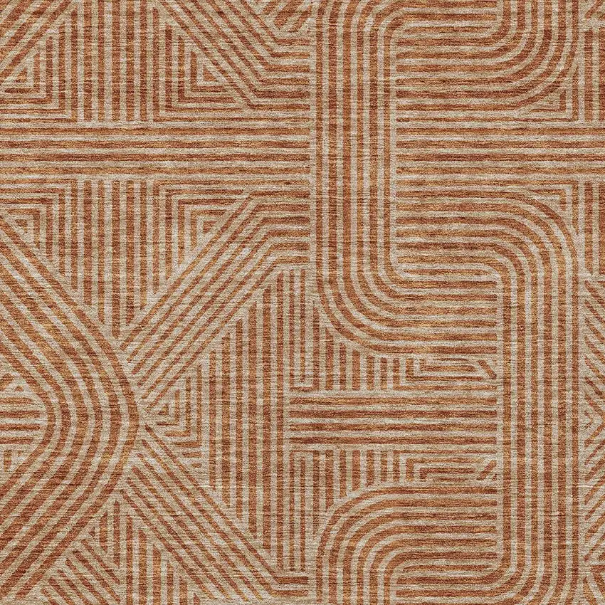 Terra Cotta And Brown Abstract Washable Indoor Outdoor Area Rug Photo 7