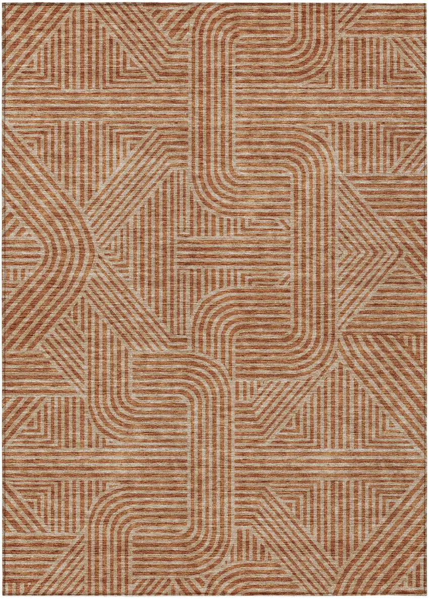 Terra Cotta And Brown Abstract Washable Indoor Outdoor Area Rug Photo 2