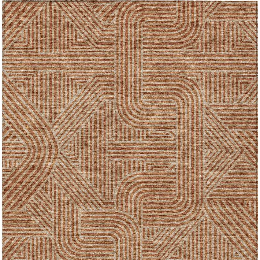Terra Cotta And Brown Abstract Washable Indoor Outdoor Area Rug Photo 8