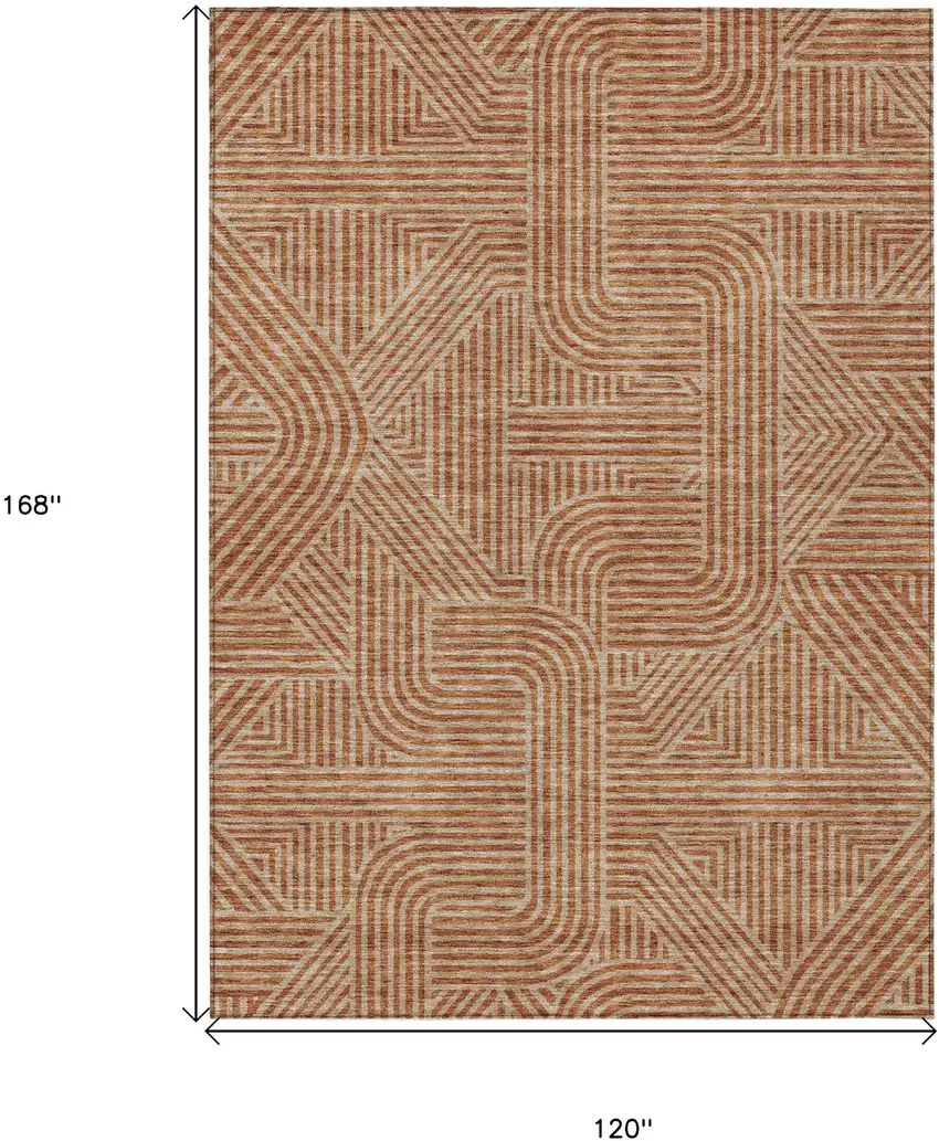 Terra Cotta And Brown Abstract Washable Indoor Outdoor Area Rug Photo 3