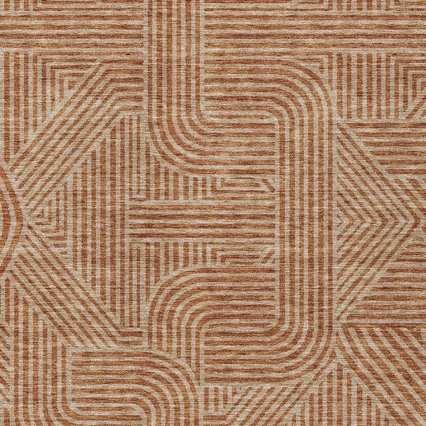 Terra Cotta And Brown Abstract Washable Indoor Outdoor Area Rug Photo 7