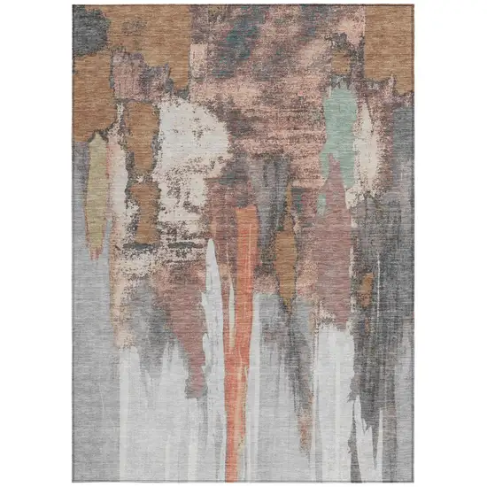 Terra Cotta And Charcoal Abstract Washable Indoor Outdoor Area Rug Photo 8