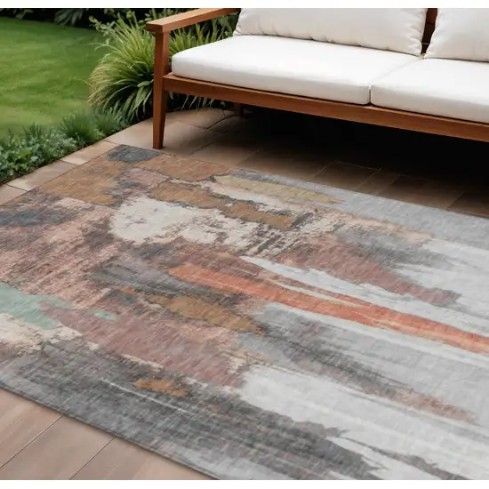 Terra Cotta And Charcoal Abstract Washable Indoor Outdoor Area Rug Photo 2