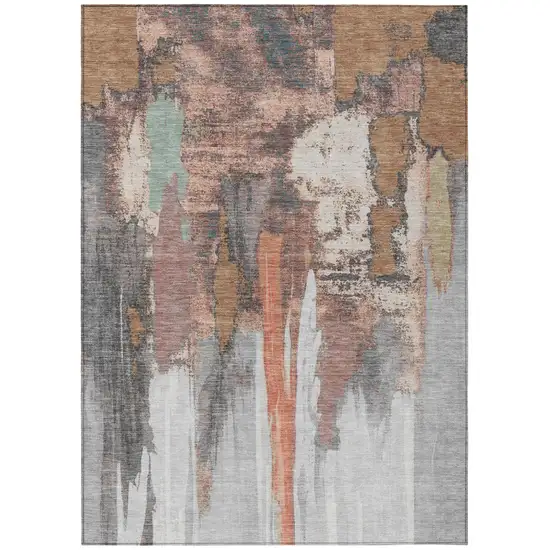 Terra Cotta And Charcoal Abstract Washable Indoor Outdoor Area Rug Photo 7