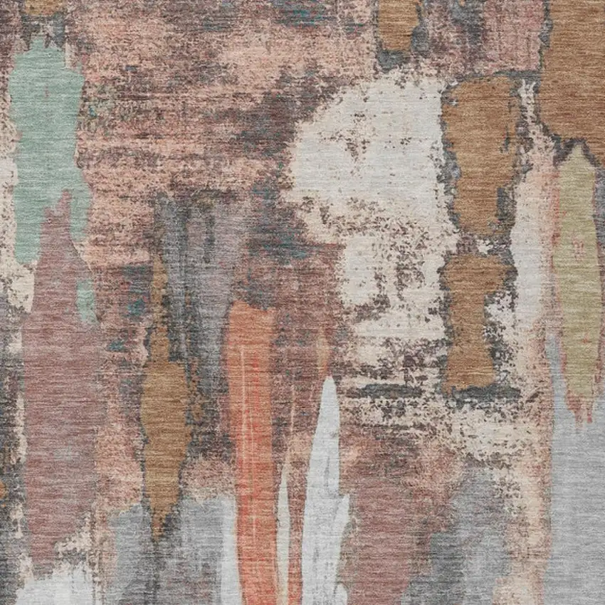 Terra Cotta And Charcoal Abstract Washable Indoor Outdoor Area Rug Photo 1