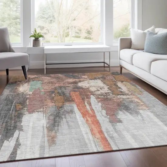 Terra Cotta And Charcoal Abstract Washable Indoor Outdoor Area Rug Photo 6