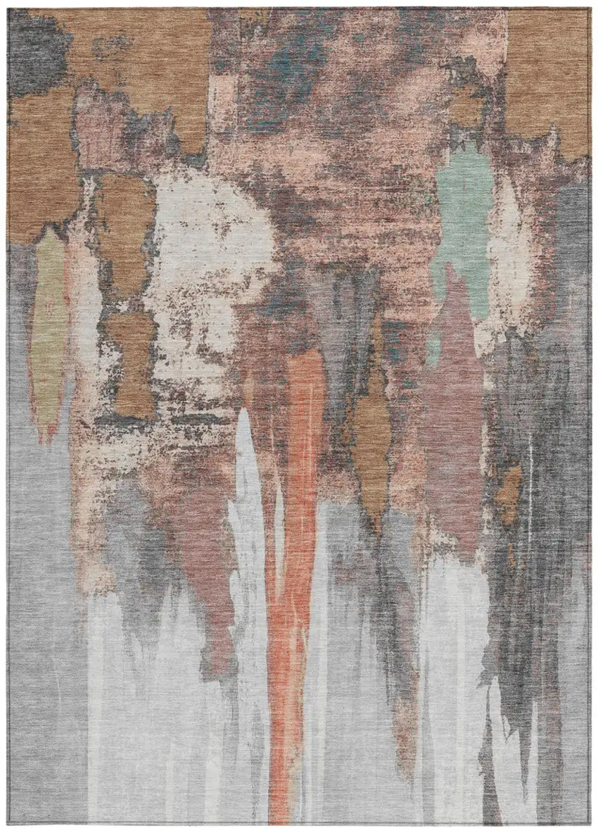 Terra Cotta And Charcoal Abstract Washable Indoor Outdoor Area Rug Photo 9
