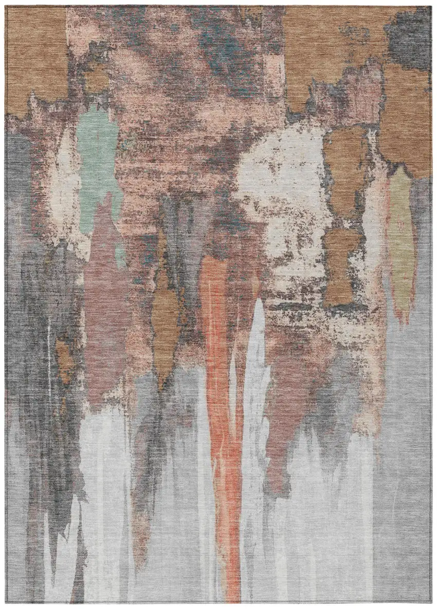 Terra Cotta And Charcoal Abstract Washable Indoor Outdoor Area Rug Photo 8