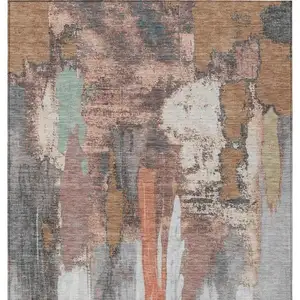 Photo of Terra Cotta And Charcoal Abstract Washable Indoor Outdoor Area Rug