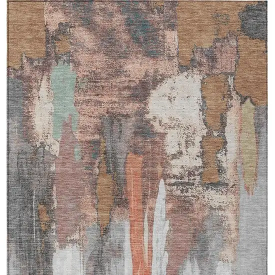 Terra Cotta And Charcoal Abstract Washable Indoor Outdoor Area Rug Photo 1