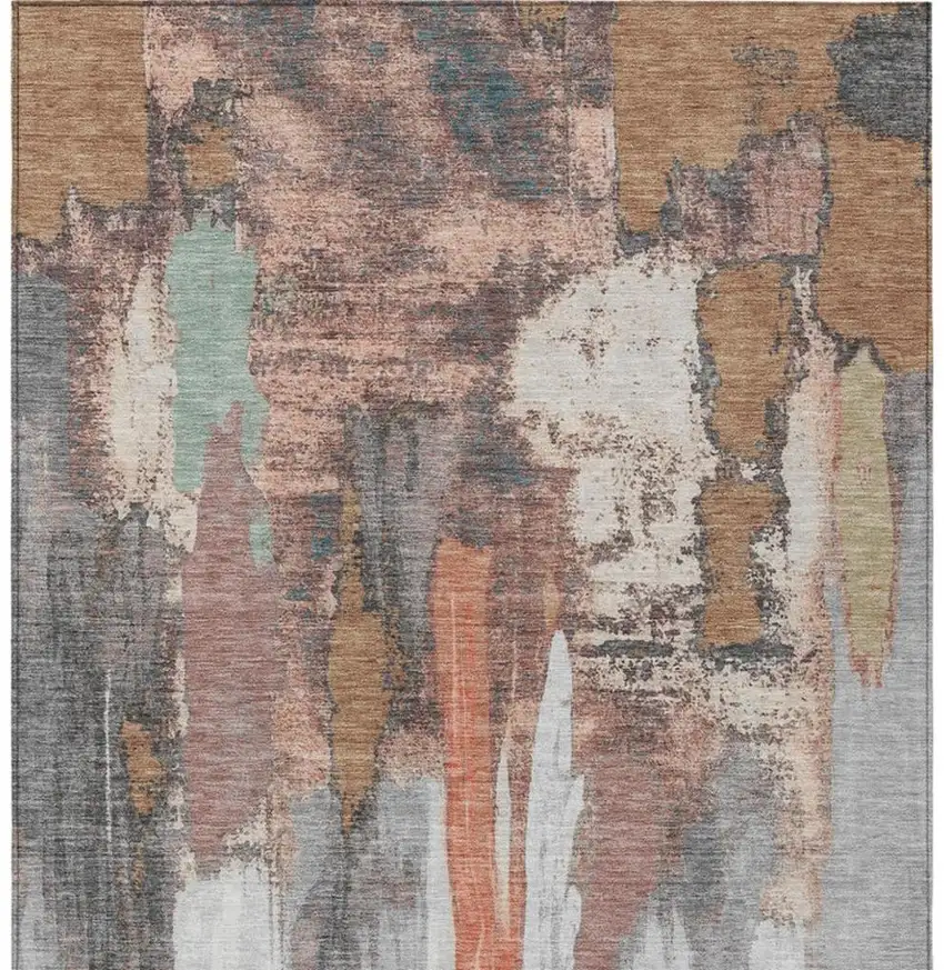 Terra Cotta And Charcoal Abstract Washable Indoor Outdoor Area Rug Photo 1