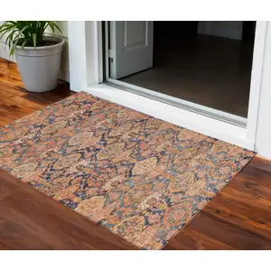 Photo of Terra Cotta And Charcoal Damask Washable Indoor Outdoor Area Rug