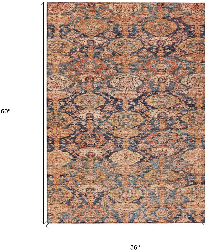 Terra Cotta And Charcoal Damask Washable Indoor Outdoor Area Rug Photo 7