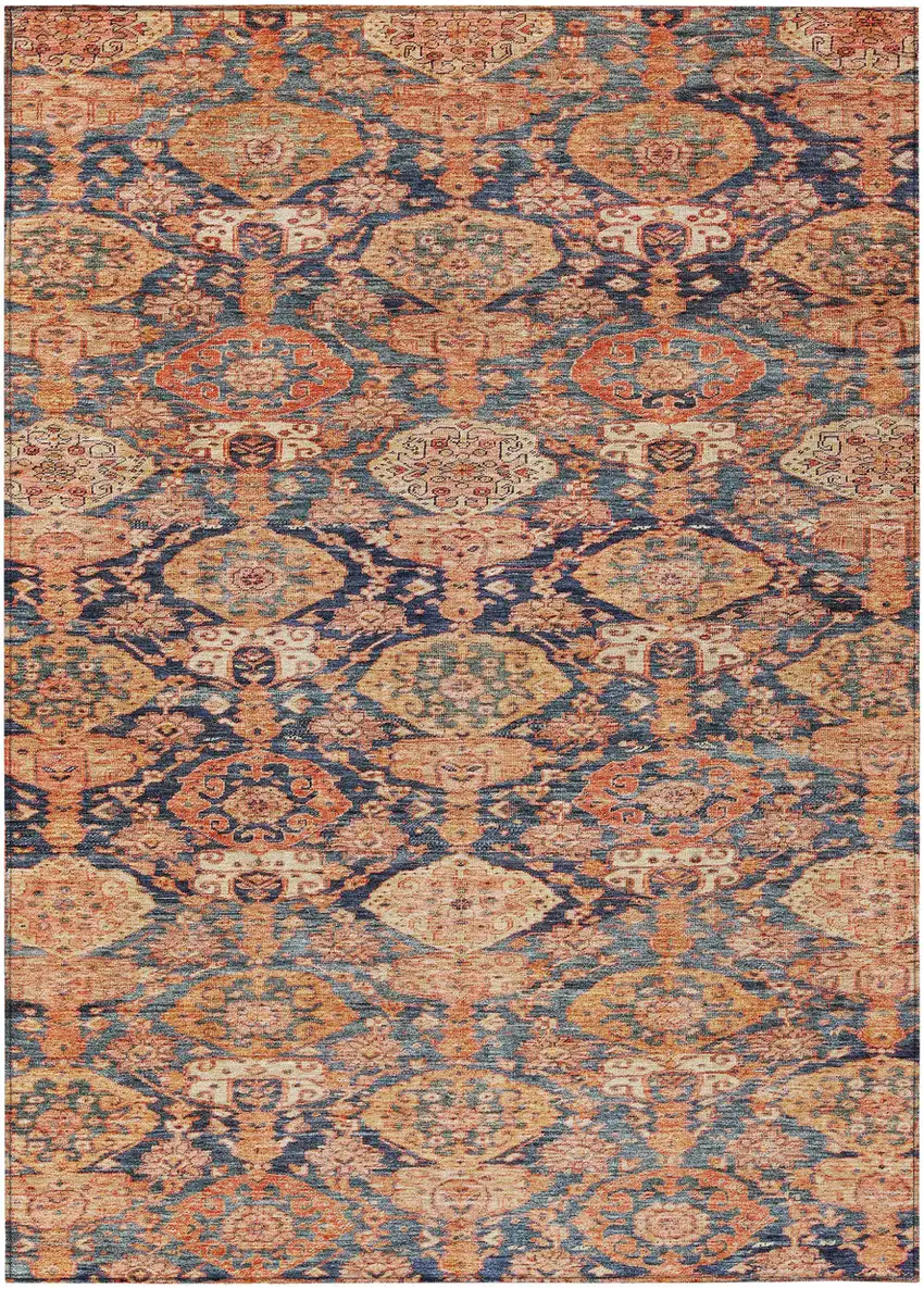 Terra Cotta And Charcoal Damask Washable Indoor Outdoor Area Rug Photo 2