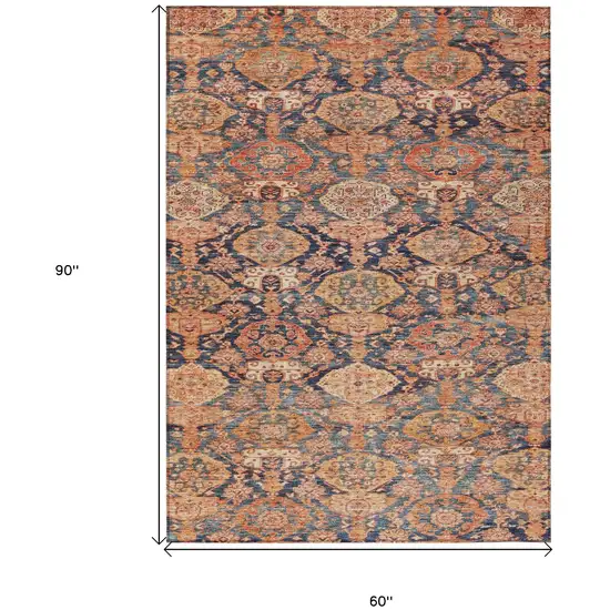Terra Cotta And Charcoal Damask Washable Indoor Outdoor Area Rug Photo 7