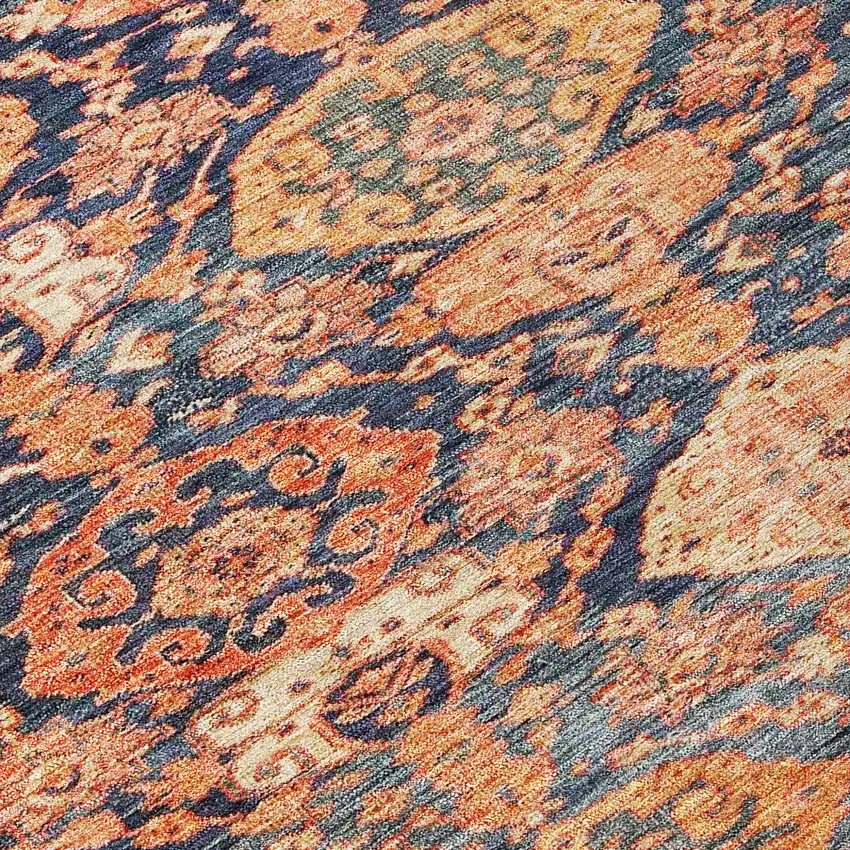 Terra Cotta And Charcoal Damask Washable Indoor Outdoor Area Rug Photo 8