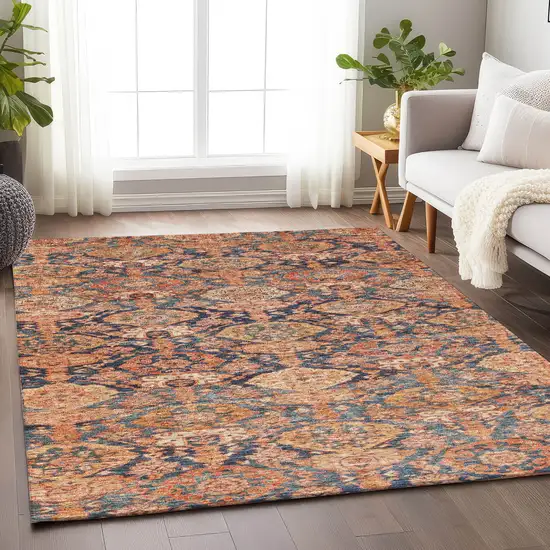 Terra Cotta And Charcoal Damask Washable Indoor Outdoor Area Rug Photo 8