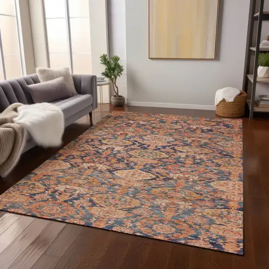 Terra Cotta And Charcoal Damask Washable Indoor Outdoor Area Rug Photo 9