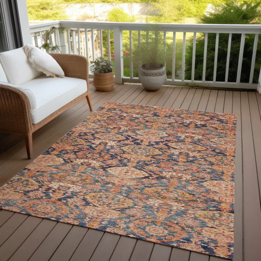 Terra Cotta And Charcoal Damask Washable Indoor Outdoor Area Rug Photo 7