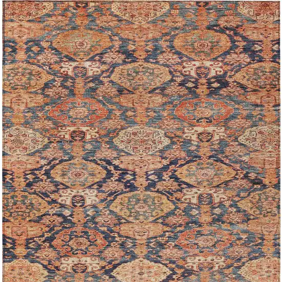 Terra Cotta And Charcoal Damask Washable Indoor Outdoor Area Rug Photo 6