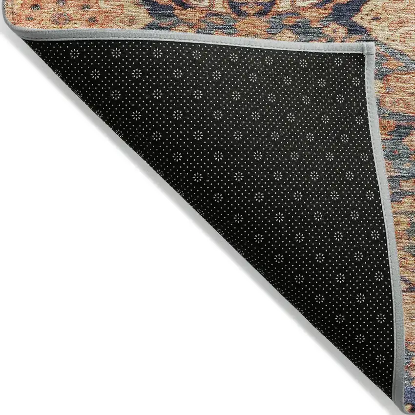 Terra Cotta And Charcoal Damask Washable Indoor Outdoor Area Rug Photo 3