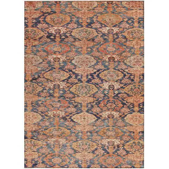 Terra Cotta And Charcoal Damask Washable Indoor Outdoor Area Rug Photo 6