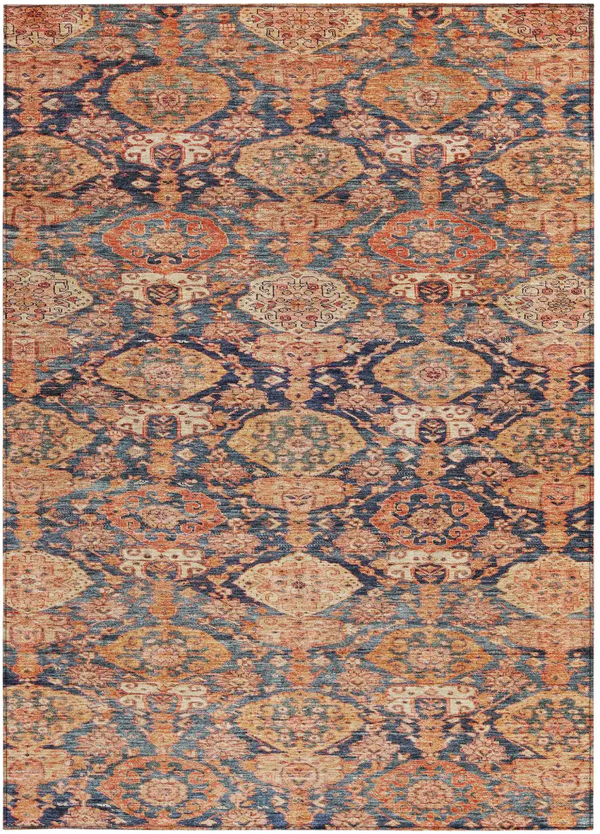 Terra Cotta And Charcoal Damask Washable Indoor Outdoor Area Rug Photo 6