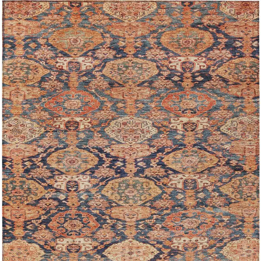 Terra Cotta And Charcoal Damask Washable Indoor Outdoor Area Rug Photo 5