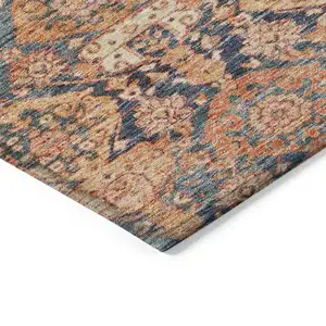 Photo of Terra Cotta And Charcoal Damask Washable Indoor Outdoor Area Rug