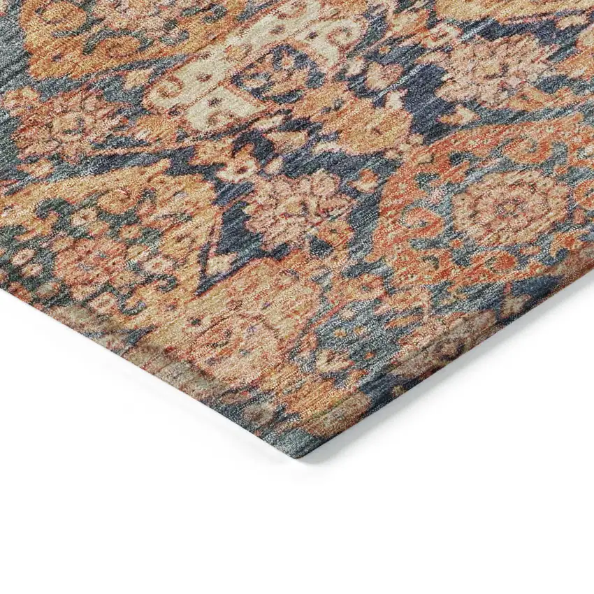 Terra Cotta And Charcoal Damask Washable Indoor Outdoor Area Rug Photo 4