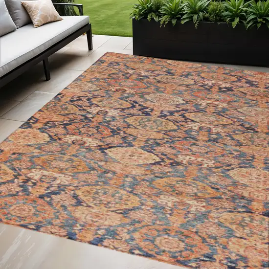 Terra Cotta And Charcoal Damask Washable Indoor Outdoor Area Rug Photo 1