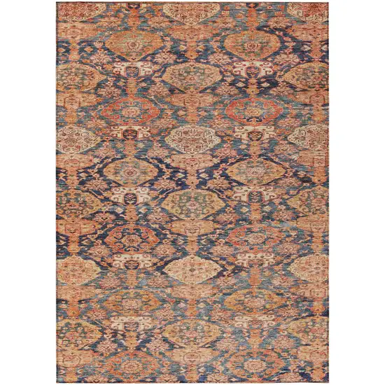 Terra Cotta And Charcoal Damask Washable Indoor Outdoor Area Rug Photo 2