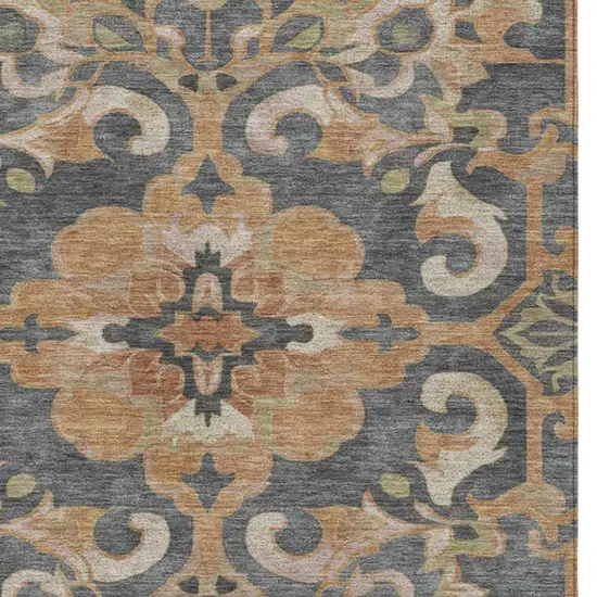 Terra Cotta And Charcoal Damask Washable Indoor Outdoor Area Rug Photo 6
