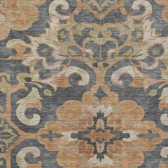 Terra Cotta And Charcoal Damask Washable Indoor Outdoor Area Rug Photo 4