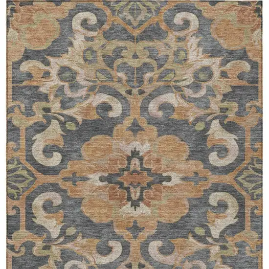 Terra Cotta And Charcoal Damask Washable Indoor Outdoor Area Rug Photo 4