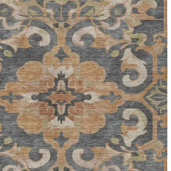 Terra Cotta And Charcoal Damask Washable Indoor Outdoor Area Rug Photo 7