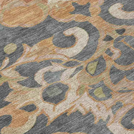 Terra Cotta And Charcoal Damask Washable Indoor Outdoor Area Rug Photo 9
