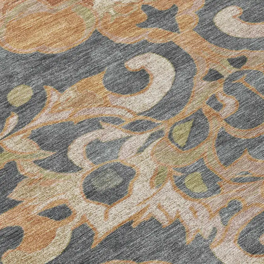 Terra Cotta And Charcoal Damask Washable Indoor Outdoor Area Rug Photo 9