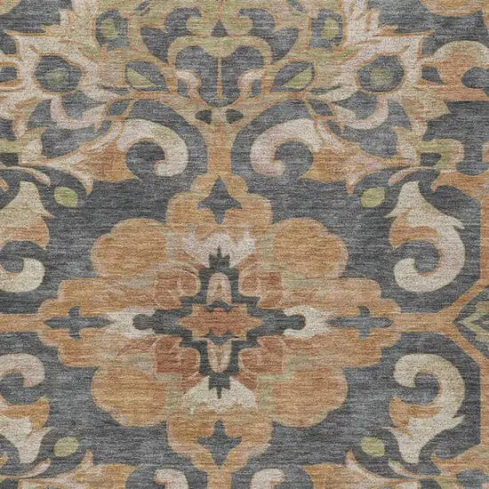 Terra Cotta And Charcoal Damask Washable Indoor Outdoor Area Rug Photo 7