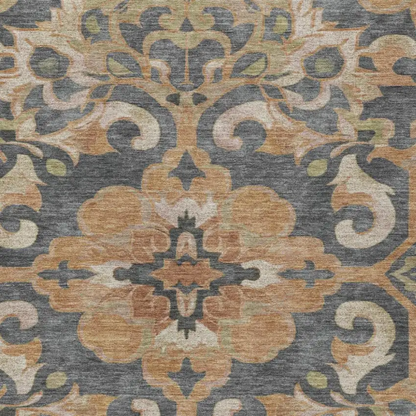 Terra Cotta And Charcoal Damask Washable Indoor Outdoor Area Rug Photo 7