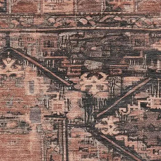 Terra Cotta And Charcoal Oriental Washable Area Rug With UV Protection Photo 2